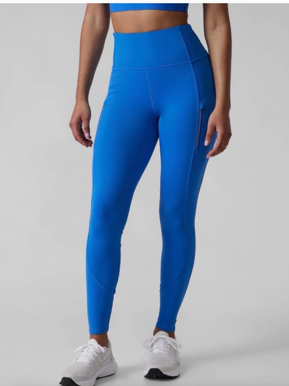 Athleta Rainer Tight High-Waisted Leggings Blue, Size M Reflective Zip Pockets